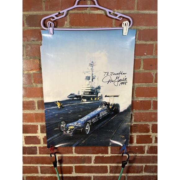 Vintage 90s 1998 DON GARLITS NHRA Autographed Navy Poster Dragster 18” X 24”